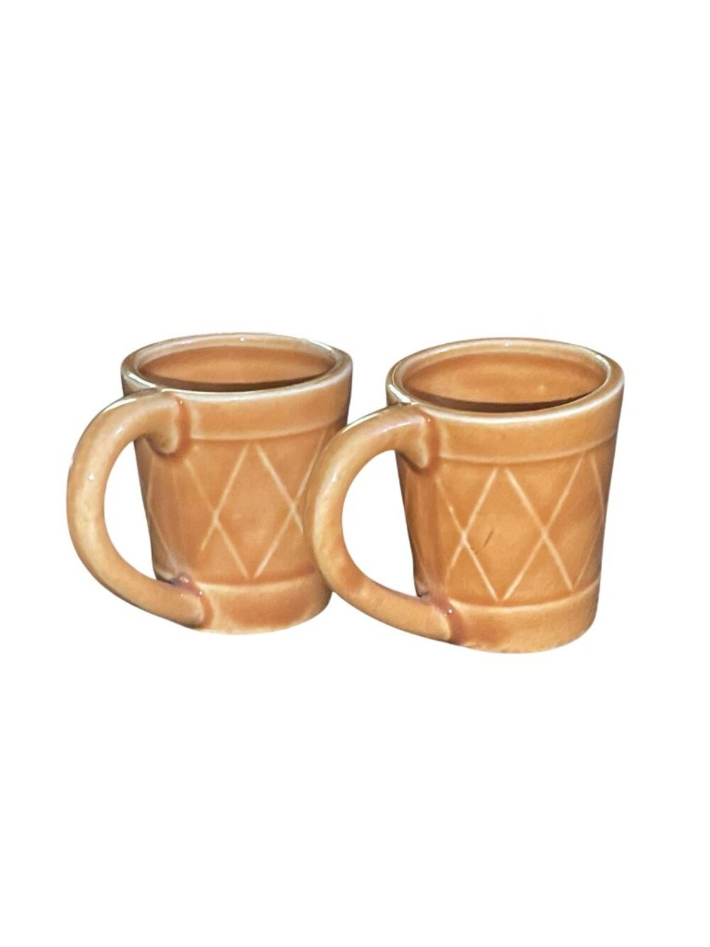 Vintage Japan Miniature Ceramic Mugs Set of 2 Orange Diamond 1.75" Tiny Cups